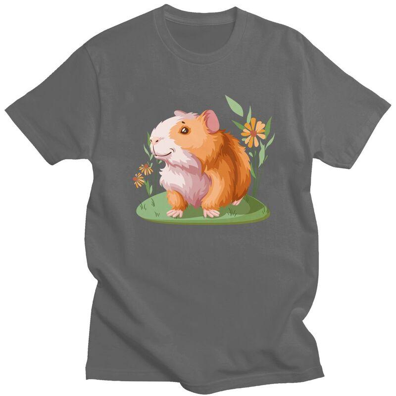 Custom Kawaii Guinea Pig Flower T Shirt Men Pet Animal Tshirts Casual Tee Tops Pure Cotton Oversized Tshirt Merch