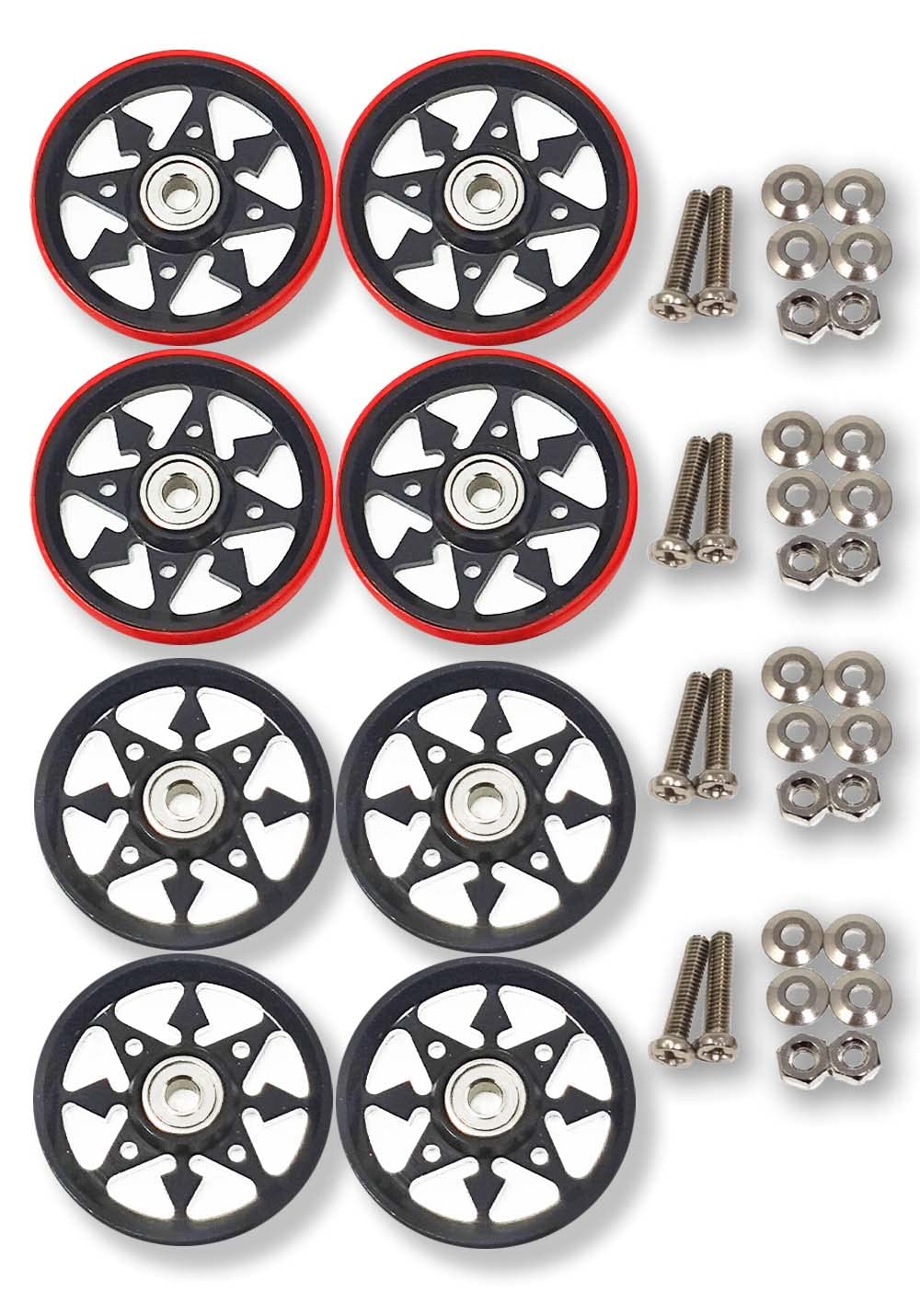 

mokedo-factory Mini 4WD Roller 19mm Aluminum Bearing Roller Set of 8 (for 1 car) Crystal Arrow Design Highly rotating 520 bearing built-in All