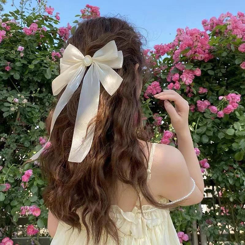 

Sweet French Organza Ribbon Bowknot Hair Clip Women Net Yarn Spring Clip Top Clip Barrettes Gauze Large Bow Hairpins Headwear