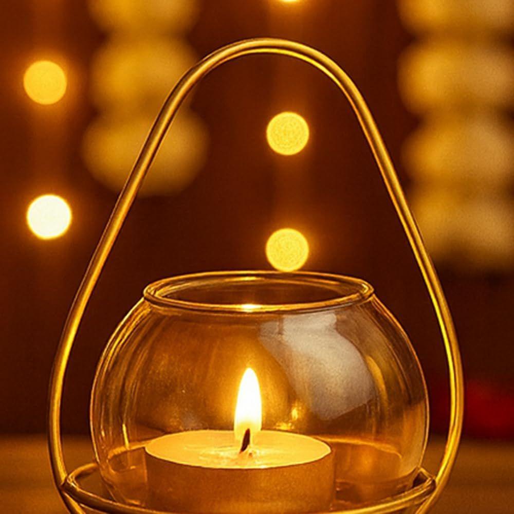 CraftVatika Diwali Decoration Items, Votive Glass Tealight Candle Holder Set,
