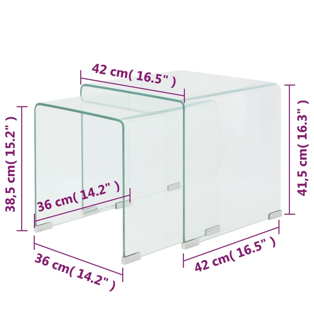 Vidaxl Set of Stackable Side Tables, 2 Pcs, Tempered Glass