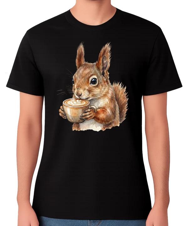 Cute Squirrel Coffee T-Shirt Funny Animal Latte Lover Graphic Unisex Tee XXL
