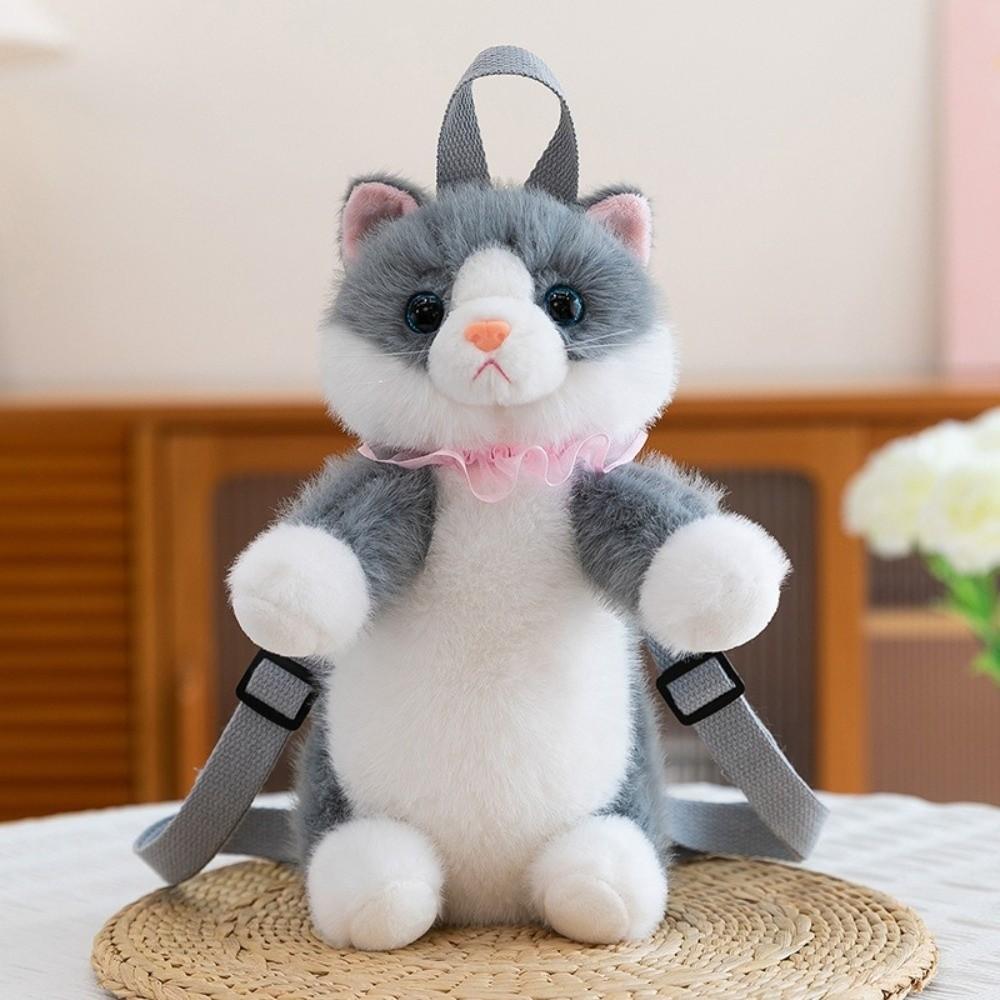 Soft Simulated Puppet Daypack Fluffy Stuffed Animals Plush School Bag Realistic Cat Backpack  Daily