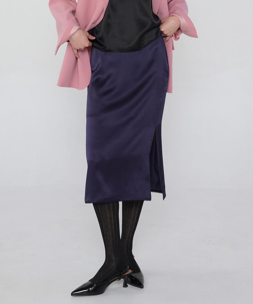 Pilot Silk H-Line Skirt (Dark Navy)