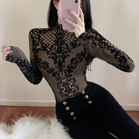 Moteriškas bodis permatomas tinklelis seksualus atvira nugara iškirpimas bodis gatvės apranga