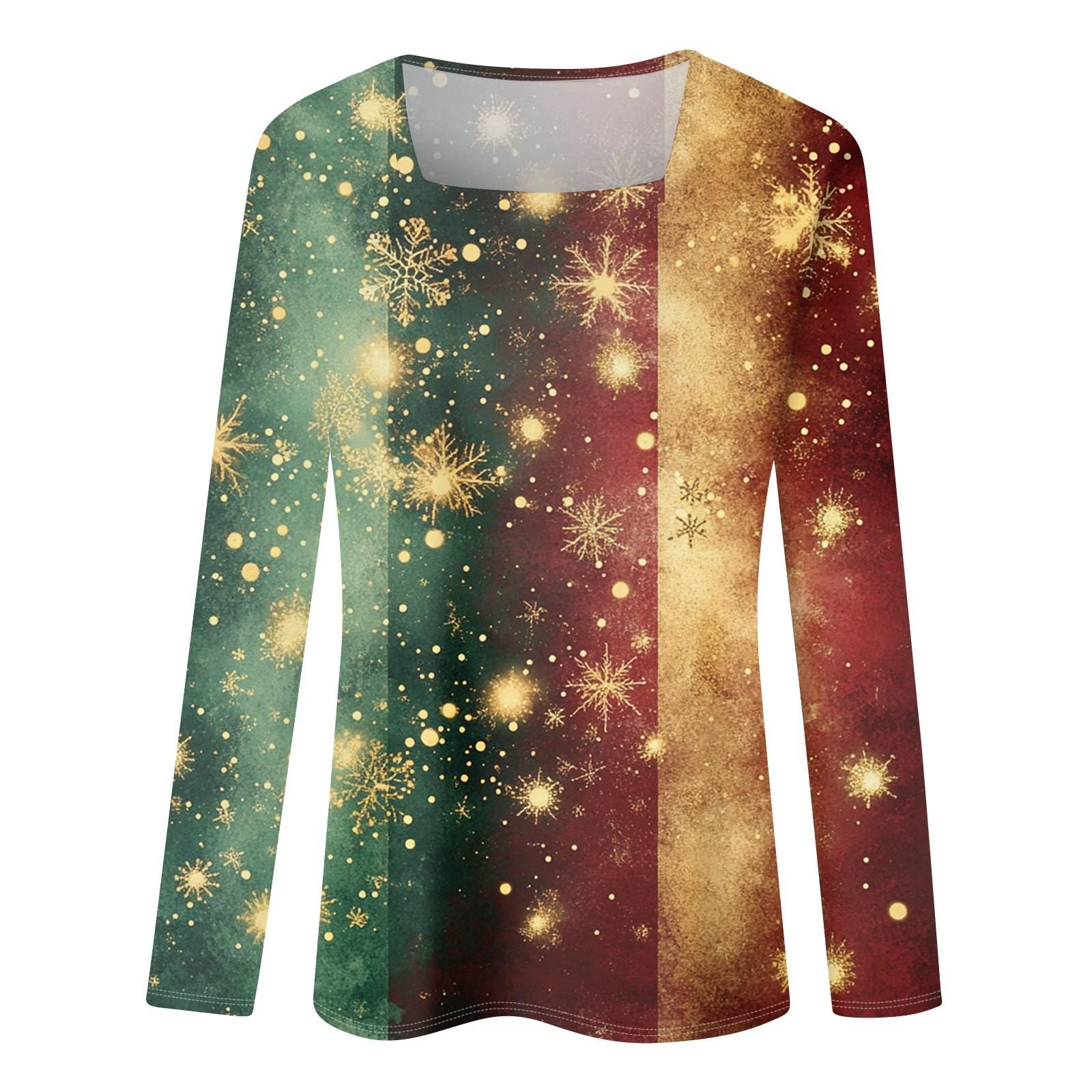 Женская модная повседневная рубашка с длинными рукавами и рождественским принтом — фото 4