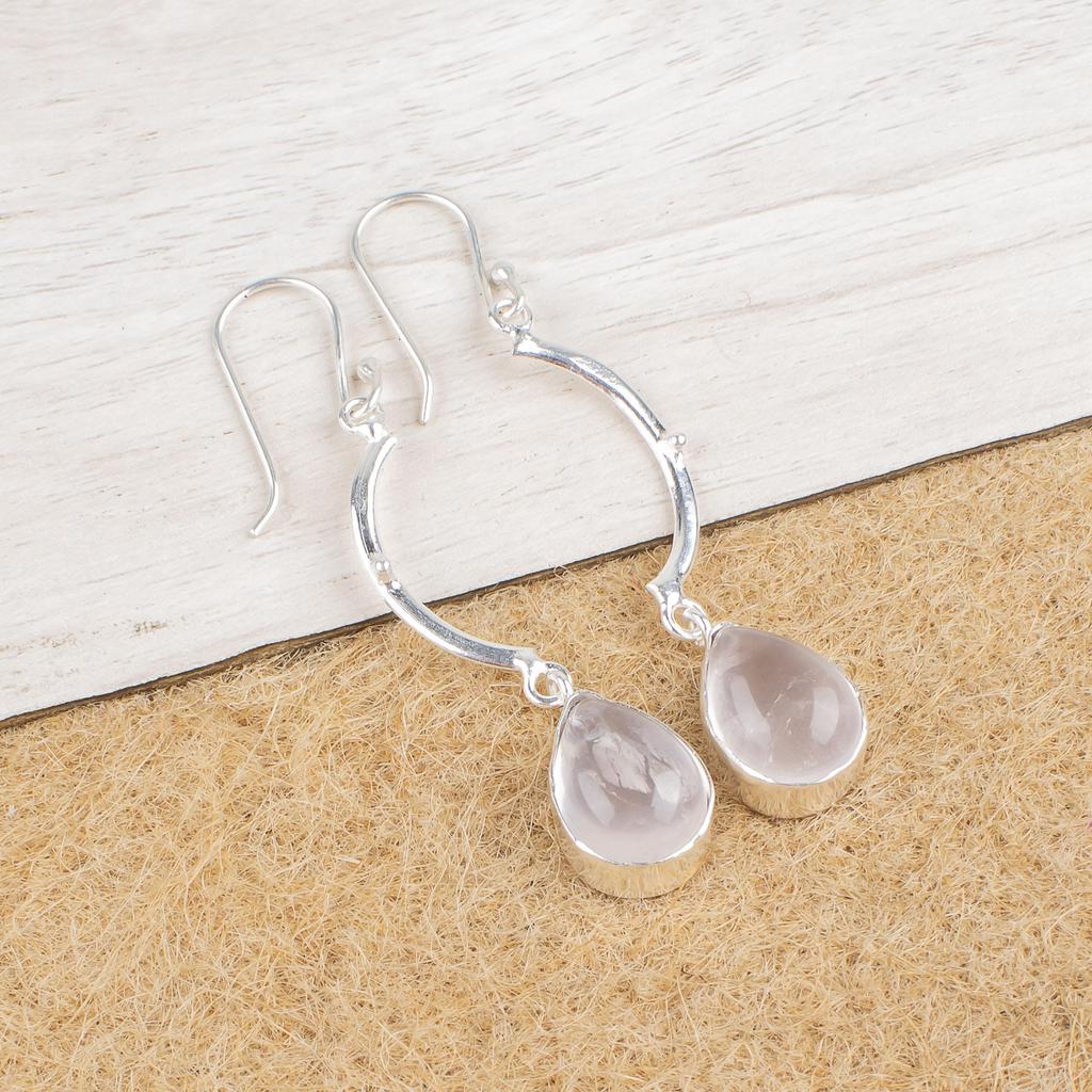 Bijuterii din Cuarț Roz, Cercei din Argint Sterlin 925 Masiv, Bijuterii Handmade cu Pietre Prețioase, Cadouri Pentru Soție Cercei Noi