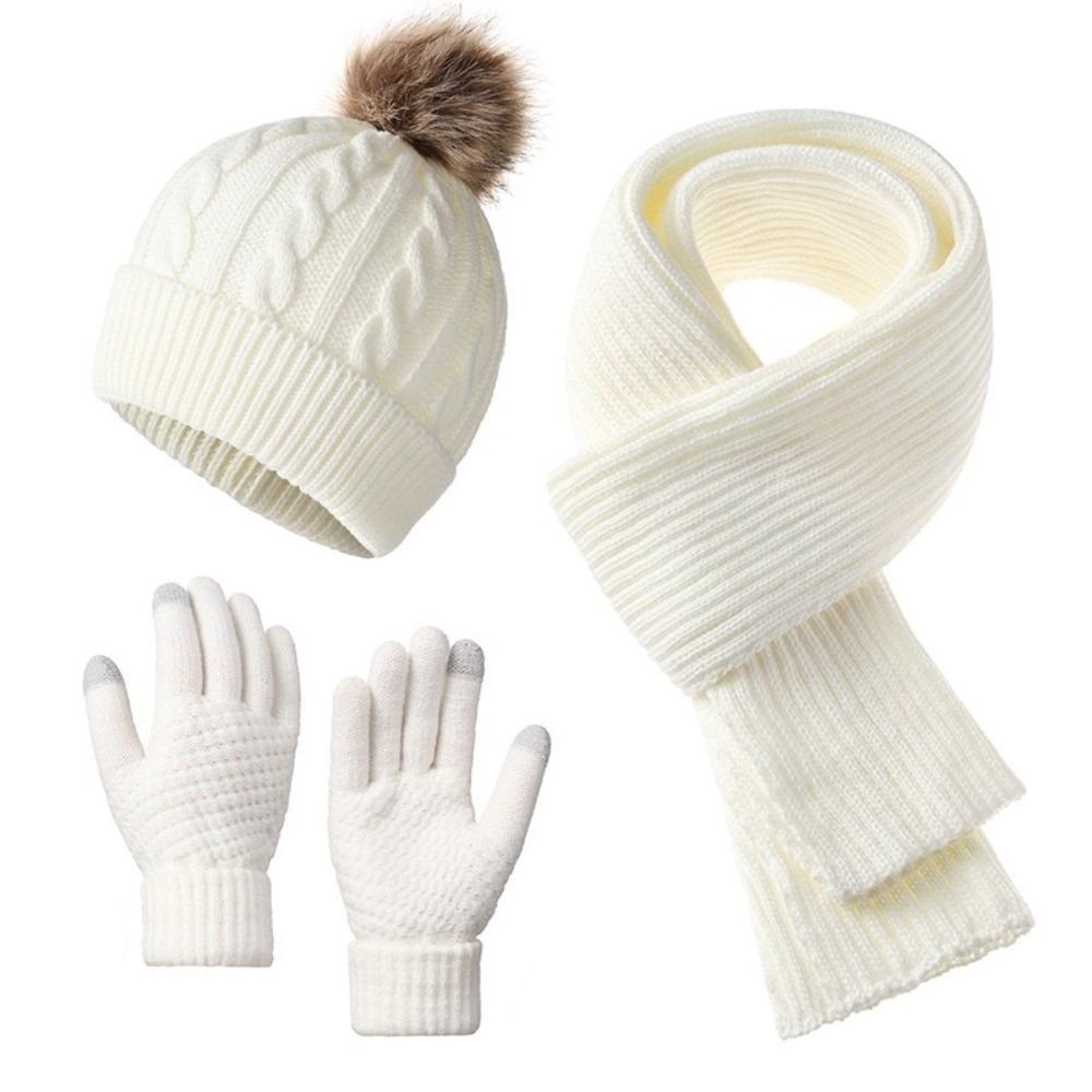 3Pcs/Set Woolen Hat Cold Proof Knitted Scarf Fashion Scarf Hat Gloves Set Cycling
