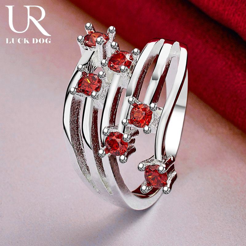 925 Sterling Silver Red AAA Zirkonový prsten Dárek Módní svatební šperky