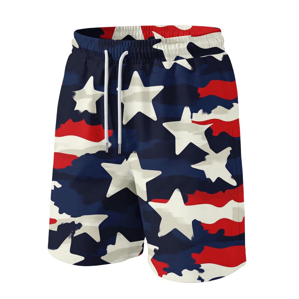 Men's Casual Drawstring Waist Shorts with Star and Wave Print Lightweight Summer Beach Shorts for Everyday Wear