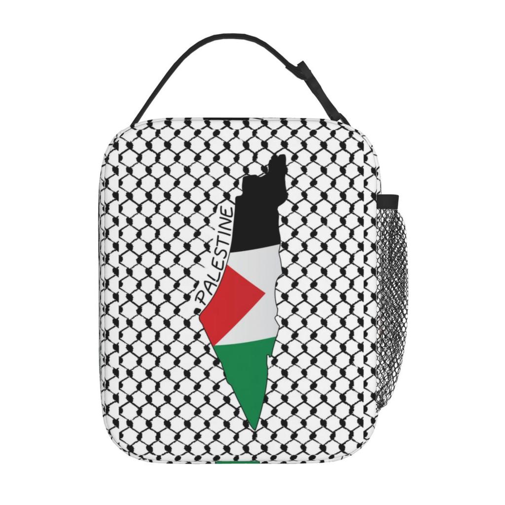 Palestine Flag Map Lunch Bag Kufiya Hatta Work Lunch Box For Child Casual Print Thermal Tote Handbags Waterproof Cooler Bag