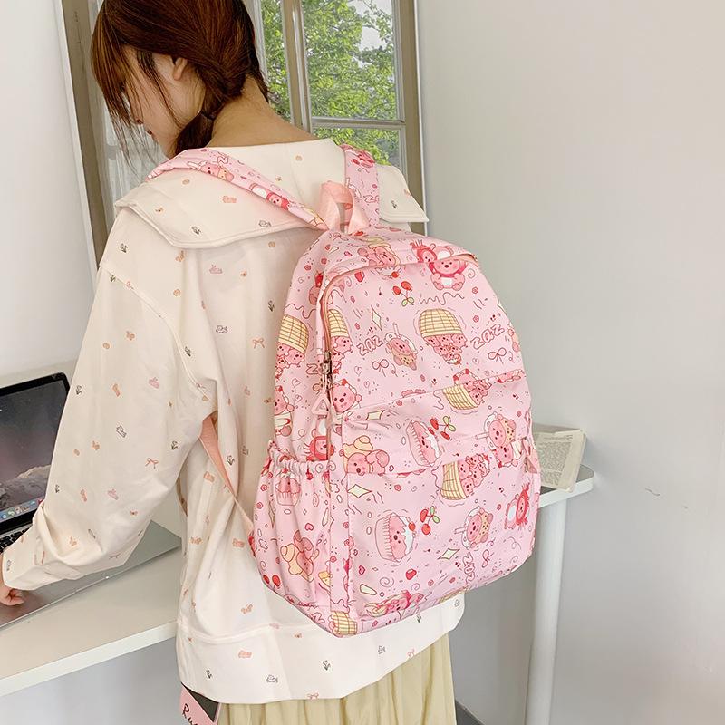 Cartoon Printed Backpack Female Junior High School High School Student Elementary School Bag Cute Girl Backpack
