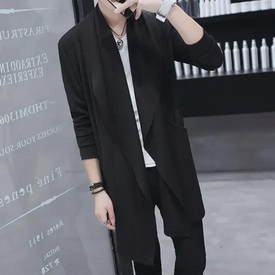 

Молодежная ветровка мужская корейского стиля средней длины куртка для весны/осени L чёрный