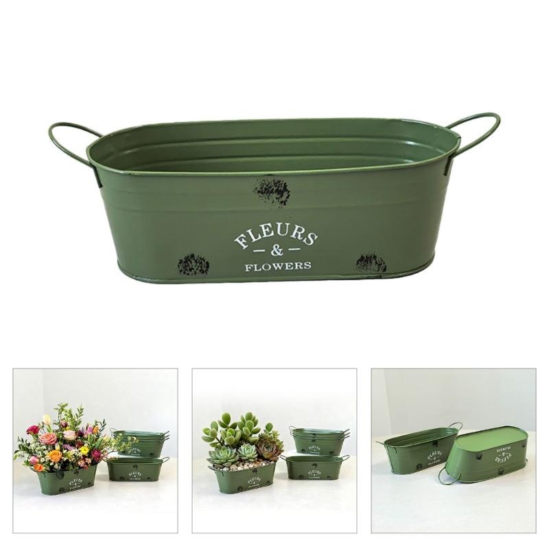 Pot de Fleurs Ovale en Fer Résistant à la Rouille avec Double Poignée pour Cour Patios Balcon Jardin Affichage de Plantes