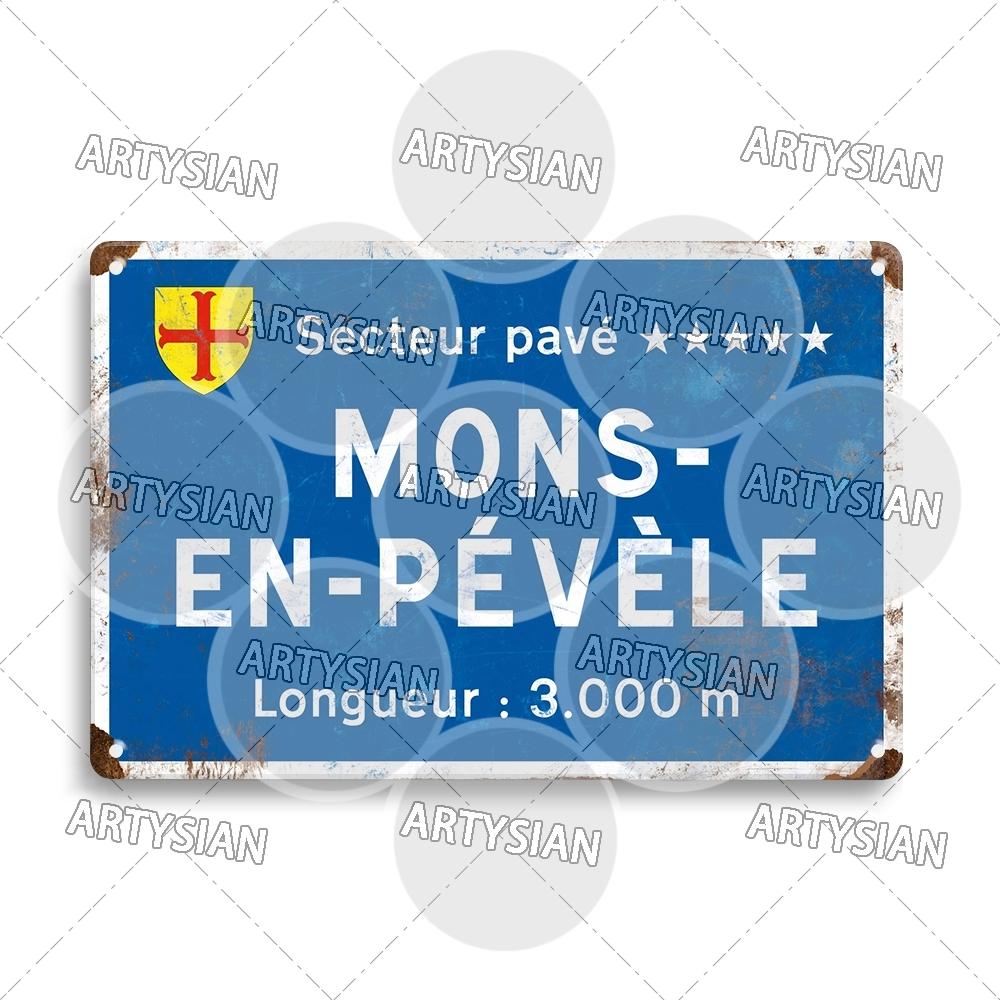 Tour de France Radrennen Radfahren Wahrzeichen Metallplakette Verkehrsschilder Österreich Italien Alpe d Huez Alto de L Angliru Poggio
