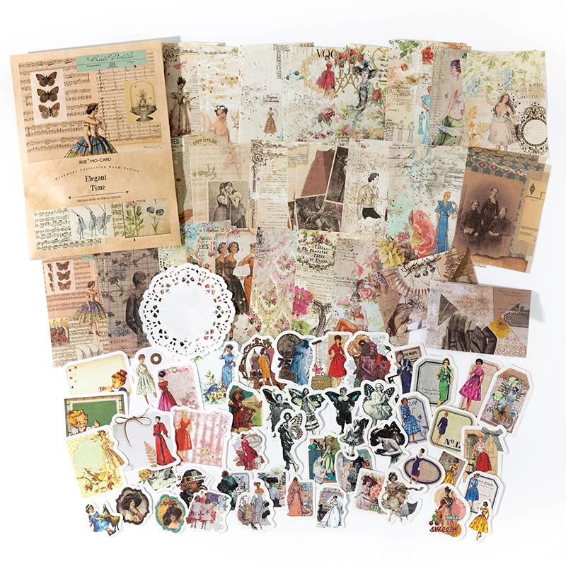 100pcs Vintage Scrapbooking Stickers Material Paper Combo Kit DIY Collage Junk Journal Decor Diary Materials Aesthetics Stickers