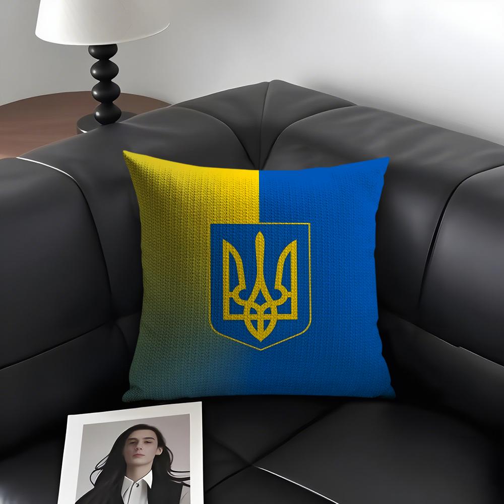 Ukraine Flag Aesthetic Hot Cushion Cover Natural Linen Organic Fabric Double-Sided Printing Sofa Home Decor Gift Pillow Case