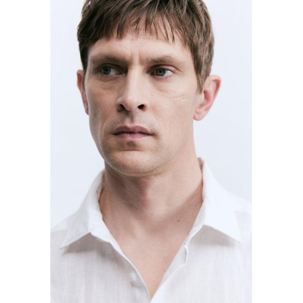 H M Linen sHirt sliM Fit wHite