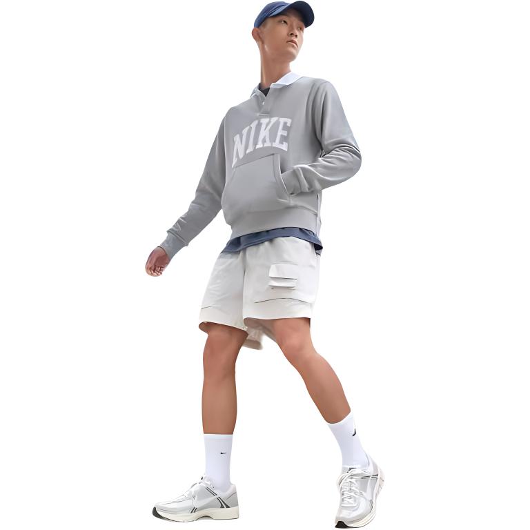 Nike Poloshirt mit Buchstaben-Print und langen Ärmeln für Herren, Grau FN3113-063