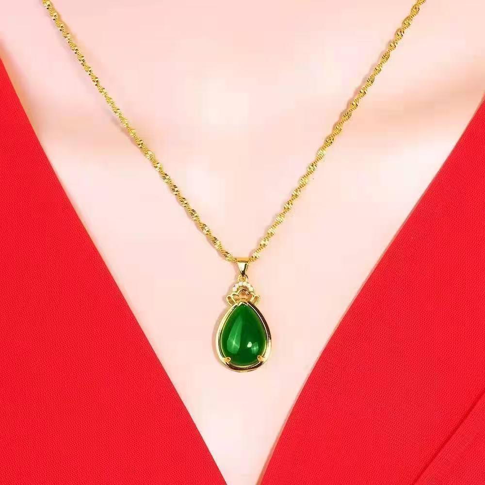 Elegant Green & Gold Water Drop Wave Chain Necklace for Women