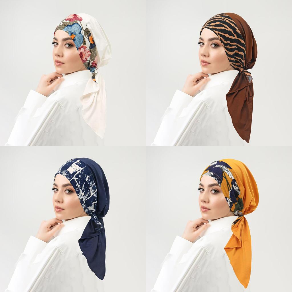 Ladies Fashion Headscarf With Floral Patchwork And Curved Design For Casual Wear