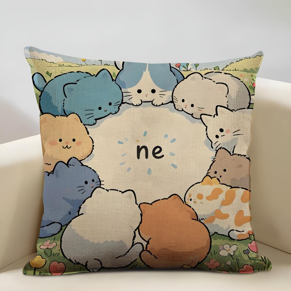 1 Cartoon Cute Cat Picture ForWake Up Cushion Cover Household Decoration Linen Sofa Cushion Cover: Skin-Friendly & Breathable Wi