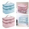 Double Layer Cosmetic Bag Toiletry Clear with Handle Multifunctional Foldable Travel Makeup