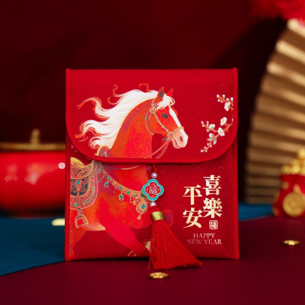 Traditional Chinese New Year Red Envelope Hongbao Tassel Children's Money Bag Horse Brocade Embroidered Thickened