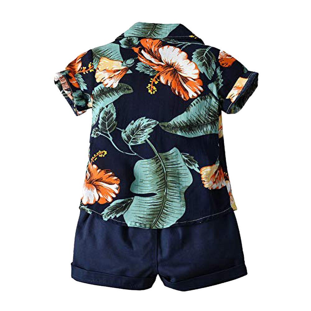 Toddler Baby Boy Gentleman Shorts Sets Infant Kids Leaves Floral Short Sleeve Button Down Shirt Top+Shorts Suits Hawaiian Outfit 9M-5Y