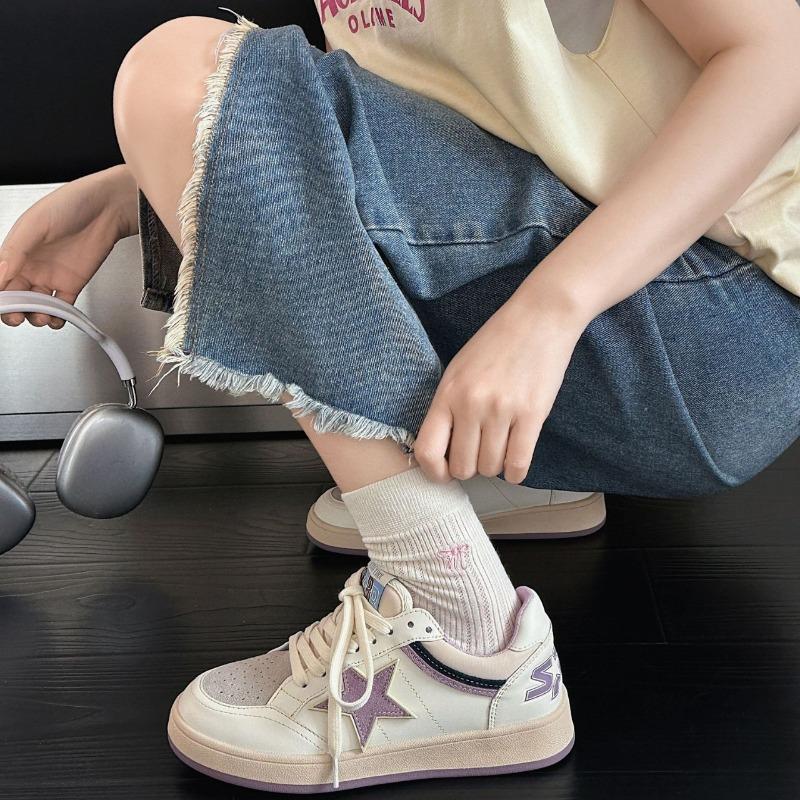 Retro burst pattern star shoes early spring new old color matching board shoes women's trendy leather casual shoes women