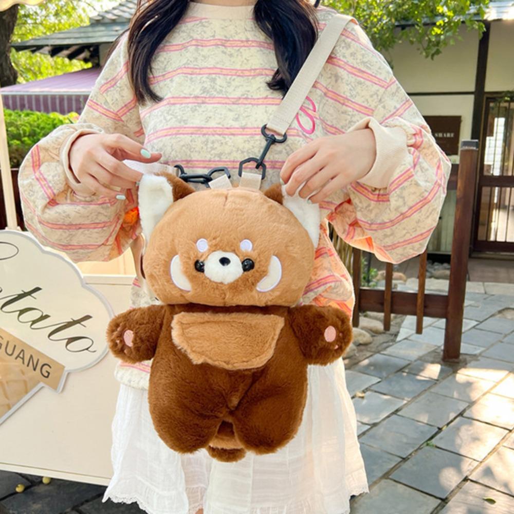 

Large Capacity Little Panda Backpack Doll Shoulder Sleepy Doll Bag Unique Raccoon Plush Bag Work коричневий