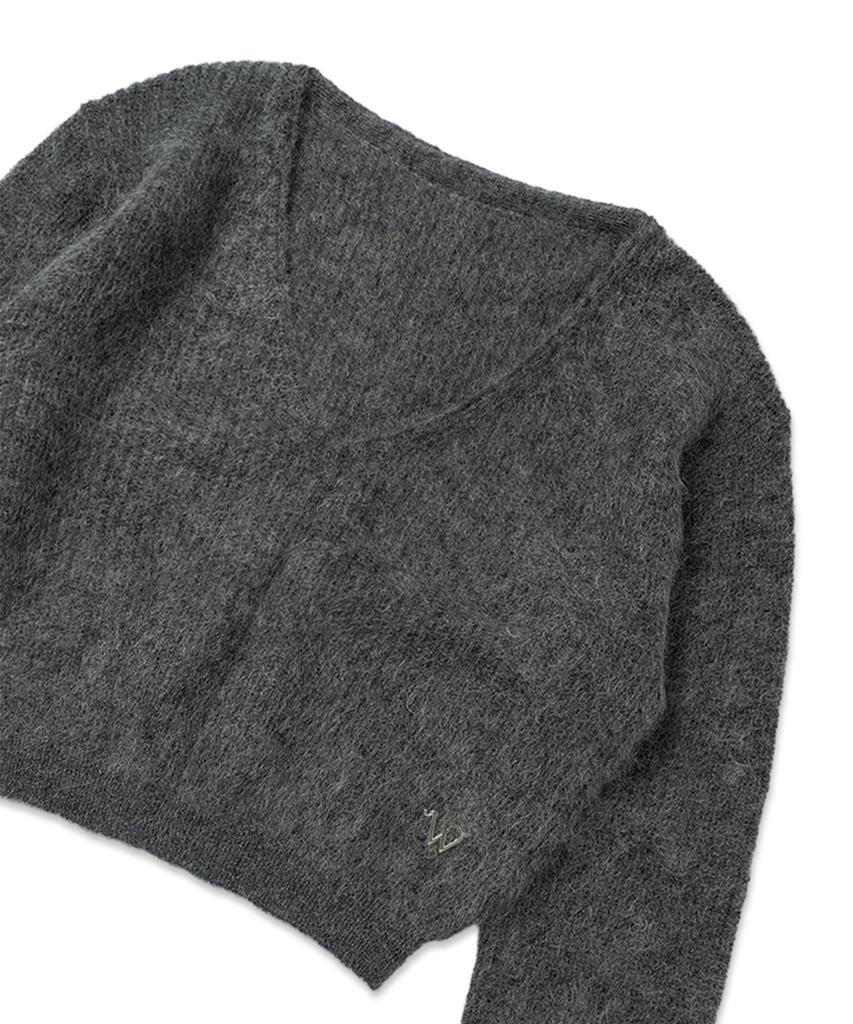 WITHOUT SUMMER Mohair V-Neck Knit_Charcoal