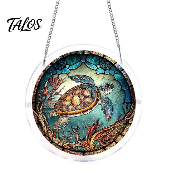 Acrylic Puzzle Suncatcher 7.48 Inch Circular DIY Suncatcher, Stained Glass Style Window Hanging Ornament, Challenging Mind Game Waterproof Pendant for