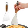 Flat Shovel Stainless Steel Slotted Spatula with Wooden Handle Heavy-Duty Turner for Steak Pancakes BBQ Heat-Resistant Essential Kitchen Tool