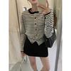 Striped Knitted Cardigan Spring and Autumn Temperament Jacket New Base Front Shoulder Long Sleeve Women's Sweater