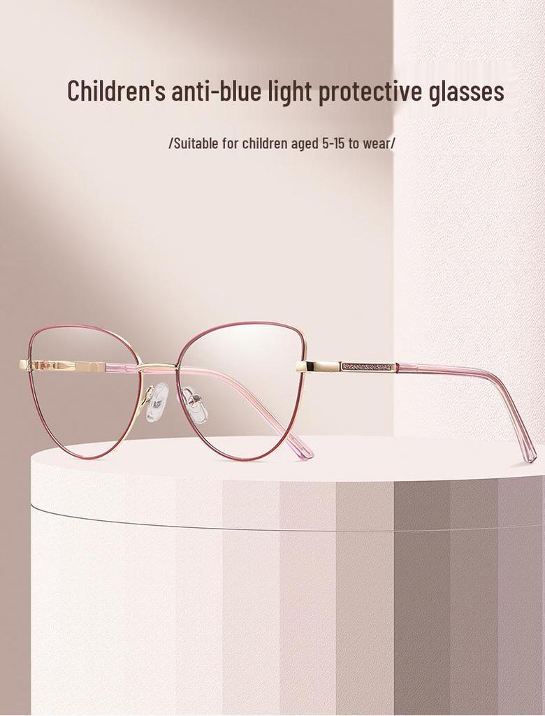 Children’s Cat-Eye Anti-Blue Light Glasses with Metal Temples - Lightweight & Comfortable Myopia Frame
