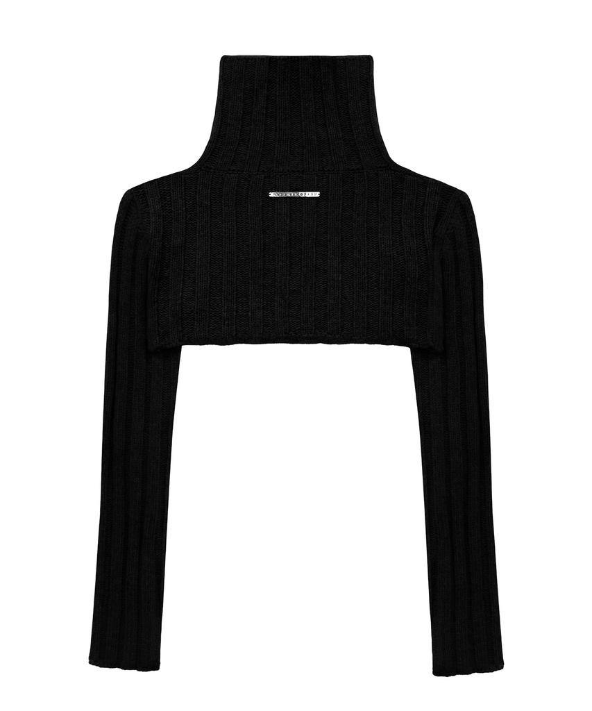 Teulimingbeodeu High-Neck Bolero Knit Zip-Up [ Black ]
