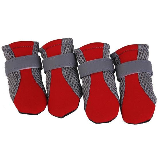 4 Stück Haustier-Hundeschuhe, rutschfeste, weiche Sohle, atmungsaktives Mesh, verstellbare Riemen, Stiefel