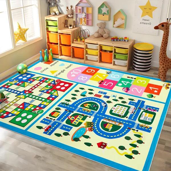 Kids Rug Colorful Animal Non-Slip Carpet for Classroom Bedroom Playroom Indoor Road Car Educational Area Rug Home Decoration