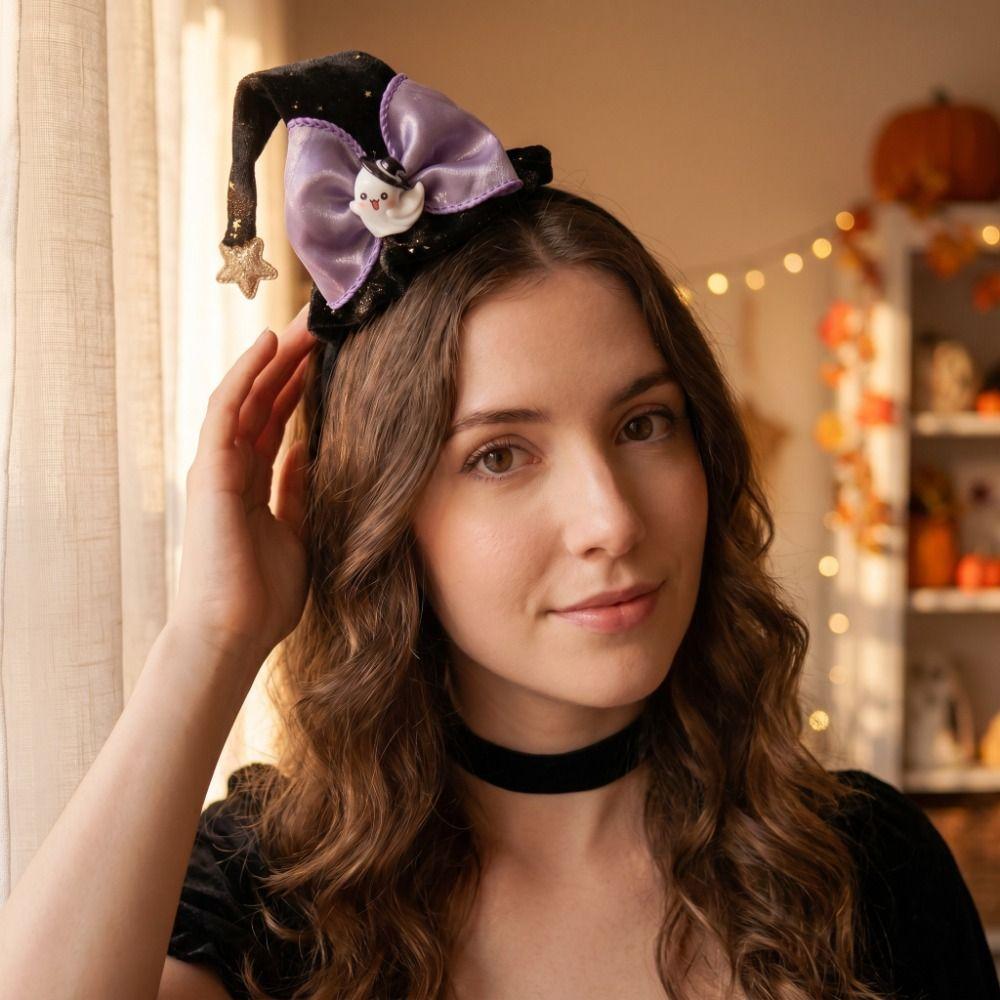Ghost Halloween Witch Hat Headband Bow Halloween Hair Clip Interesting Cone Hat Hair Hoop Men