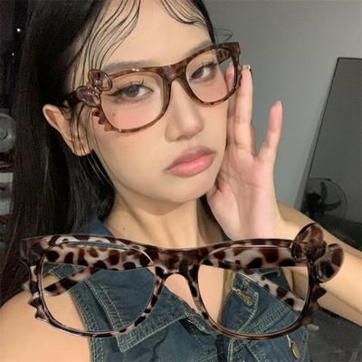 Montatura Occhiali Retro Fantasia Leopardo Occhiali Carini con Orecchie da Gatto Artefatto di Bellezza Dolce Cool Montature Decorative Senza Lenti Regalo per Ragazze