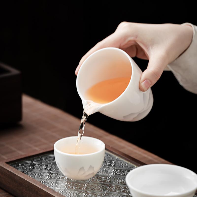 Suet jade white porcelain fair cup travel portable tea set home simple tea office guest cover bowl tea