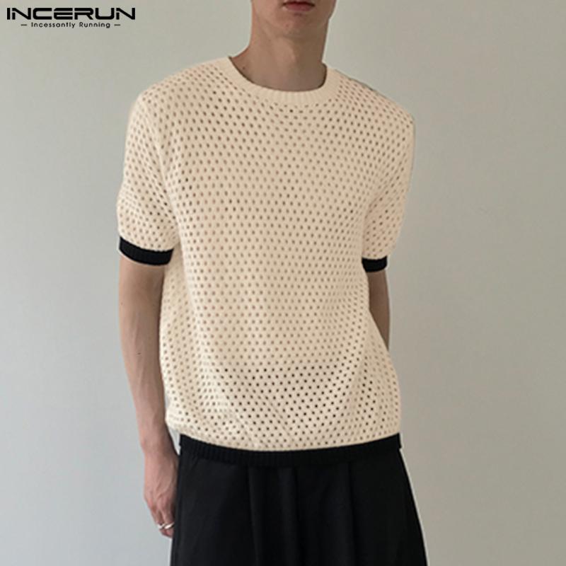 

INCERUN Полые вязаные мужские топы с короткими рукавами