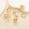 Chunky Gold Rings for Women Non Tarnish Statement Flower Ring Baroque Pearl Stackable Rings Set 6Pcs Chunky Jewelry
