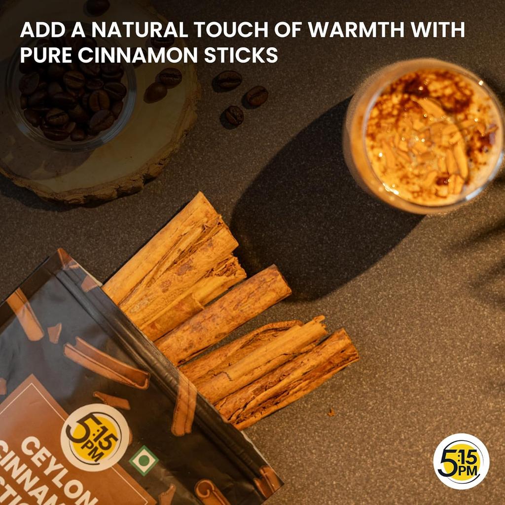 5:15PM Ceylon Zimtstangen Original 100g x Packung à 2 Stück | Aromatisches Sri-Lankan Dalchini für Backen & Tee