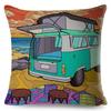 Both Sides Van Life Pillow Case Decor Happy Camper Cartoon House Travel Car Cushion Cover for Sofa Home Children Room Pillowcase,(1)