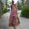 Vestido Maxi Feminino com Alça de Amarrar no Ombro Estampa Floral Cintura Alta Vestido de Sol para Férias de Verão na Praia