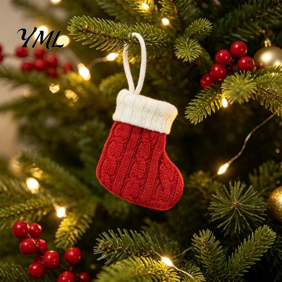 Holiday Tree Hanging Ornaments Mini Knitted Christmas Stocking Ornaments, Knit Xmas Decor, Small Indoor Party Supplies Pendants for Tree, Mantel,