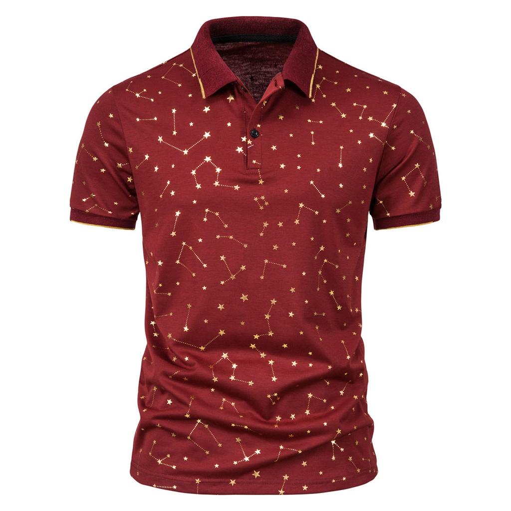 Cămașă cu mâneci scurte, ocazional de vară, la modă pentru bărbați. Top cămașă cu rever cu imprimeu de stele