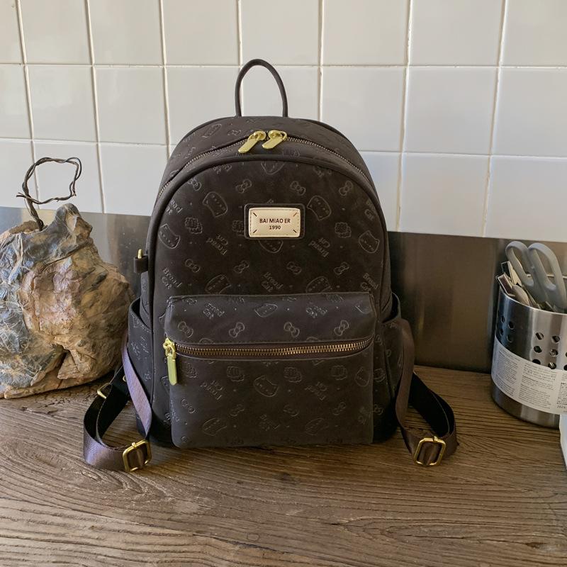 Schoolbag Korean Version Retro Printed Backpack 1011 New Fashionable Large-capacity Girl Student Commuting Class Exquisite Backpack
